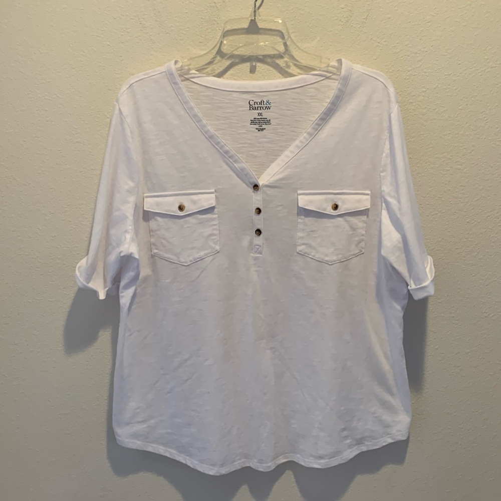 NWOT Womens Casual White Short Sleeve Top. Croft&Barrow. Never washed/worn.XXL. 